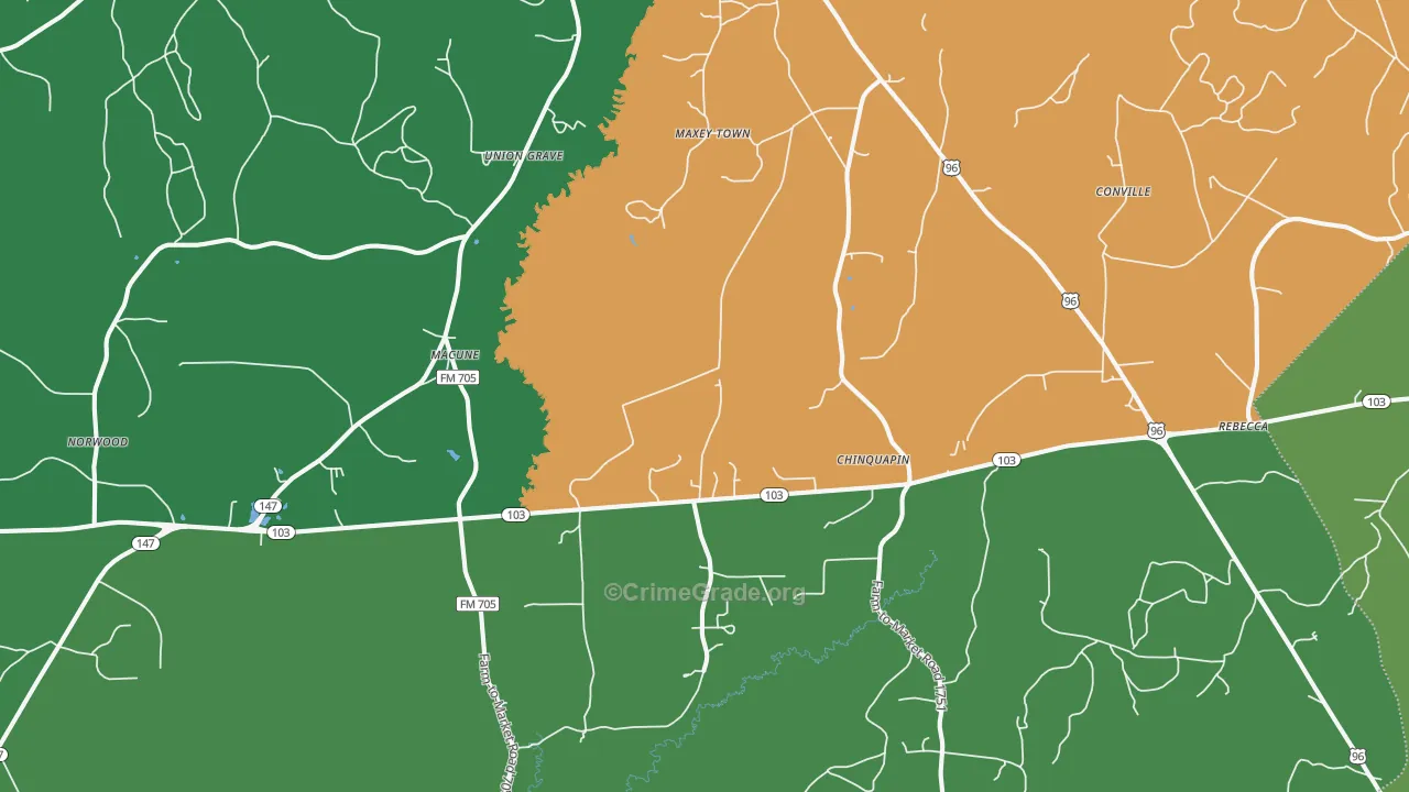 Macune, TX Map of Vehicle Theft Rates