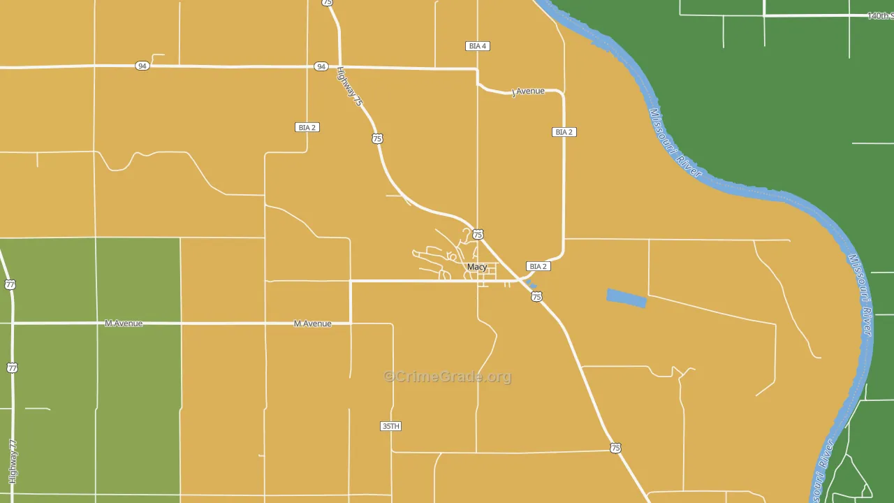 Macy, NE Map of Vehicle Theft Rates