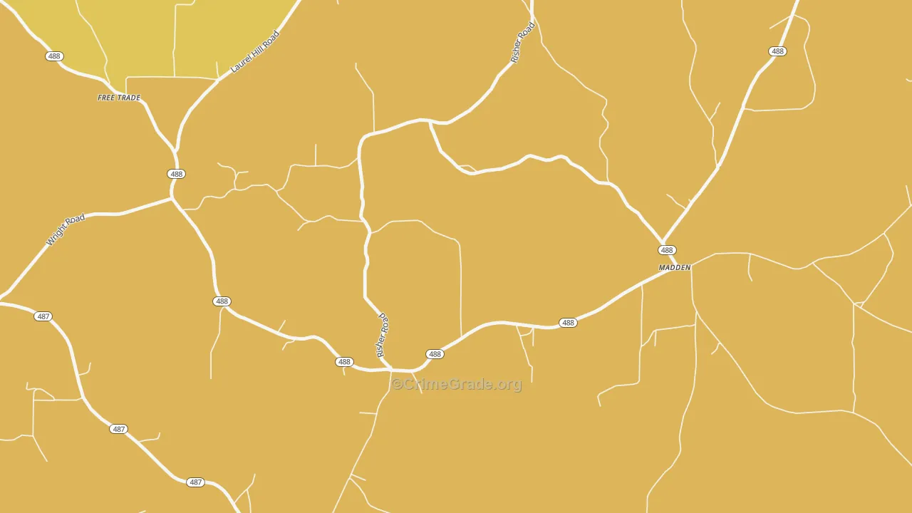 Madden, MS Map of Vehicle Theft Rates