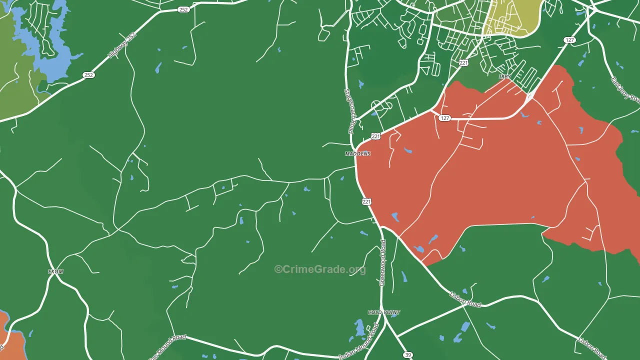 Maddens, SC Map of Vehicle Theft Rates