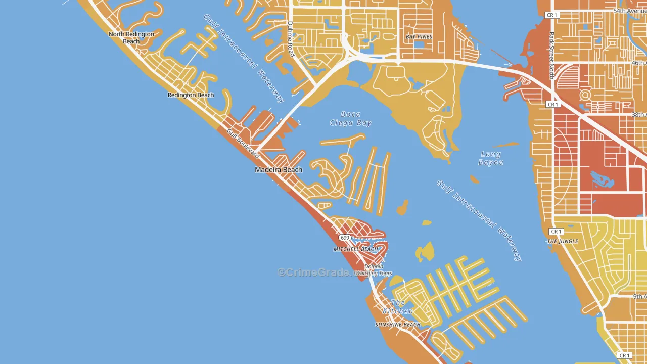 Madeira Beach, FL Map of Vehicle Theft Rates