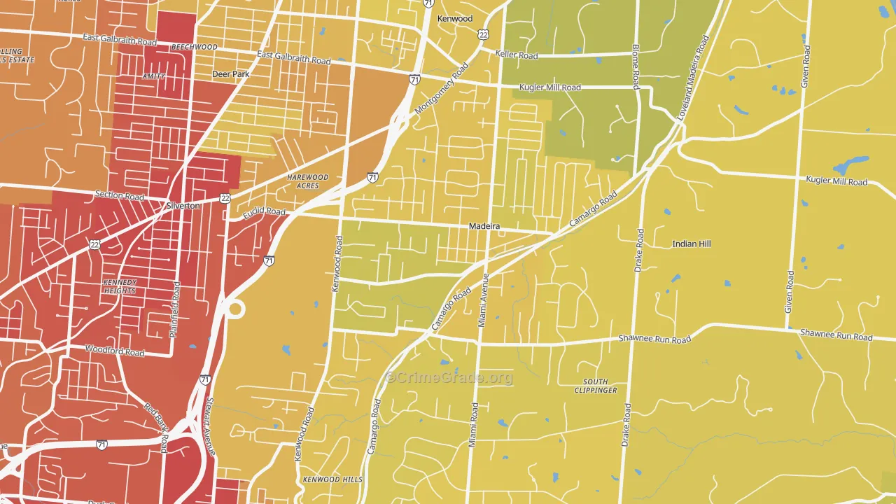 Madeira, OH Map of Vehicle Theft Rates