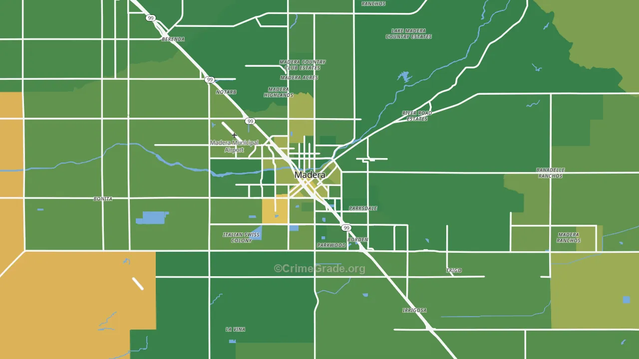 Madera, CA Map of Vehicle Theft Rates
