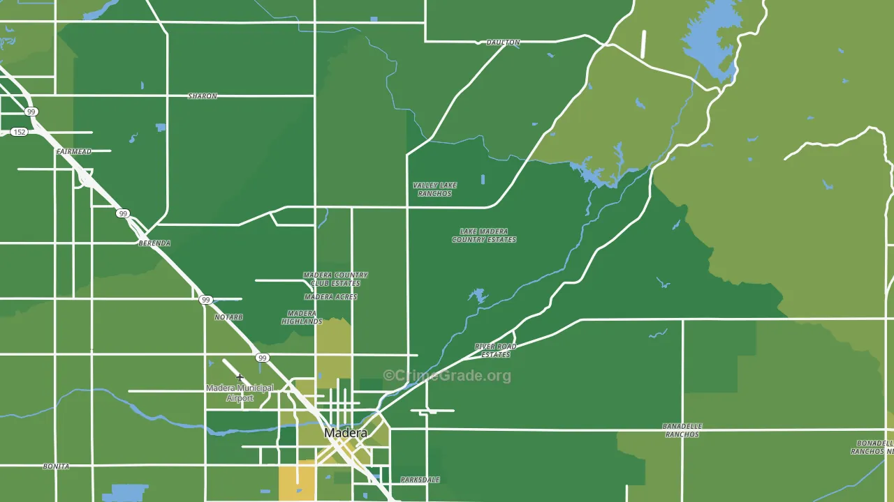 Madera County, CA Map of Vehicle Theft Rates