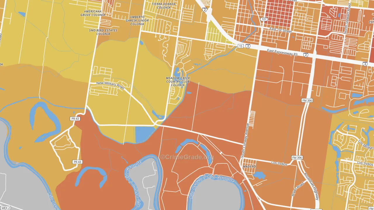 Madero, TX Map of Vehicle Theft Rates