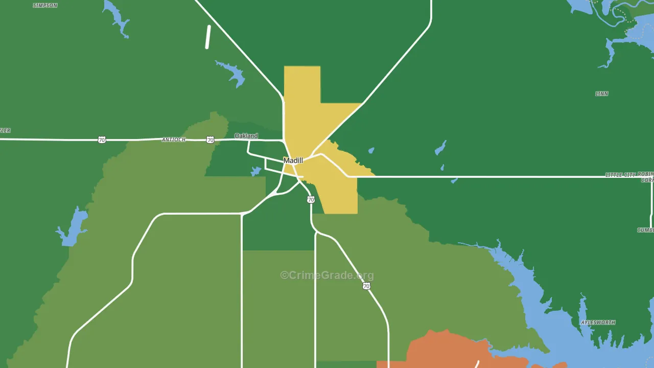 Madill, OK Map of Vehicle Theft Rates