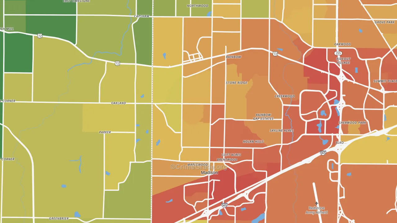 Madison, AL Map of Vehicle Theft Rates