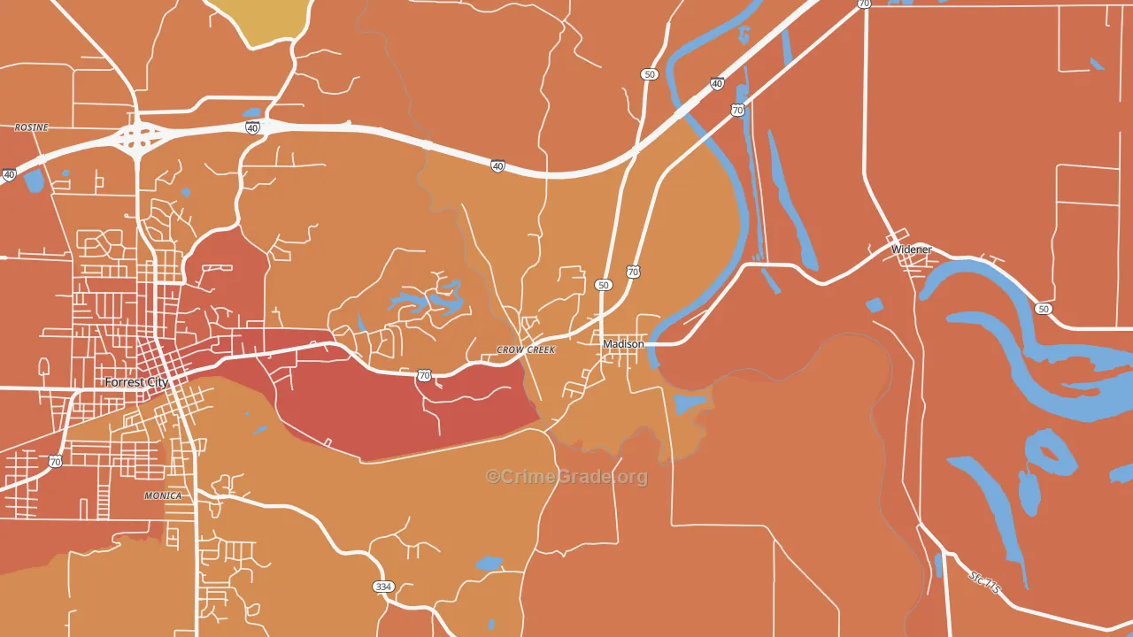Madison, AR Map of Vehicle Theft Rates