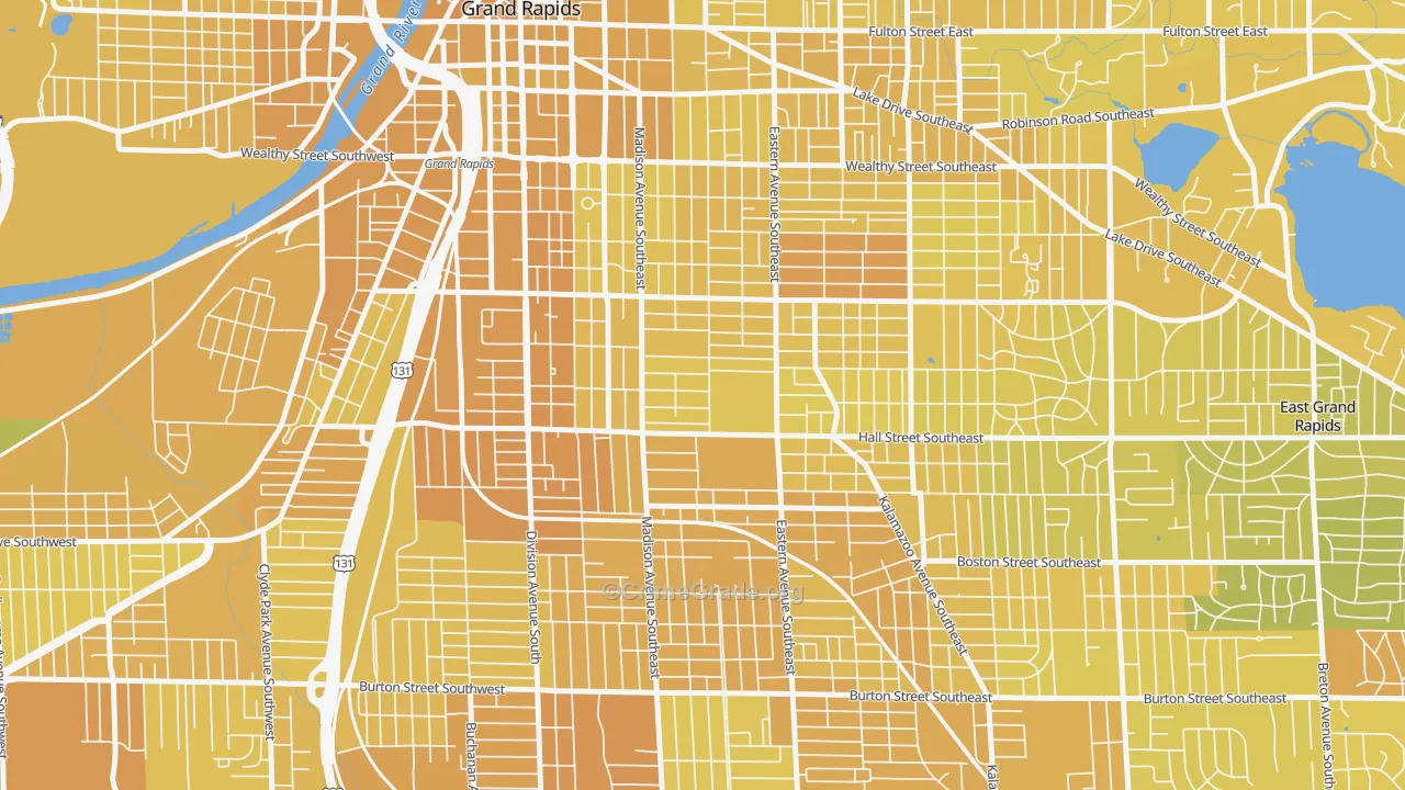 Madison Area, Grand Rapids, MI Map of Vehicle Theft Rates