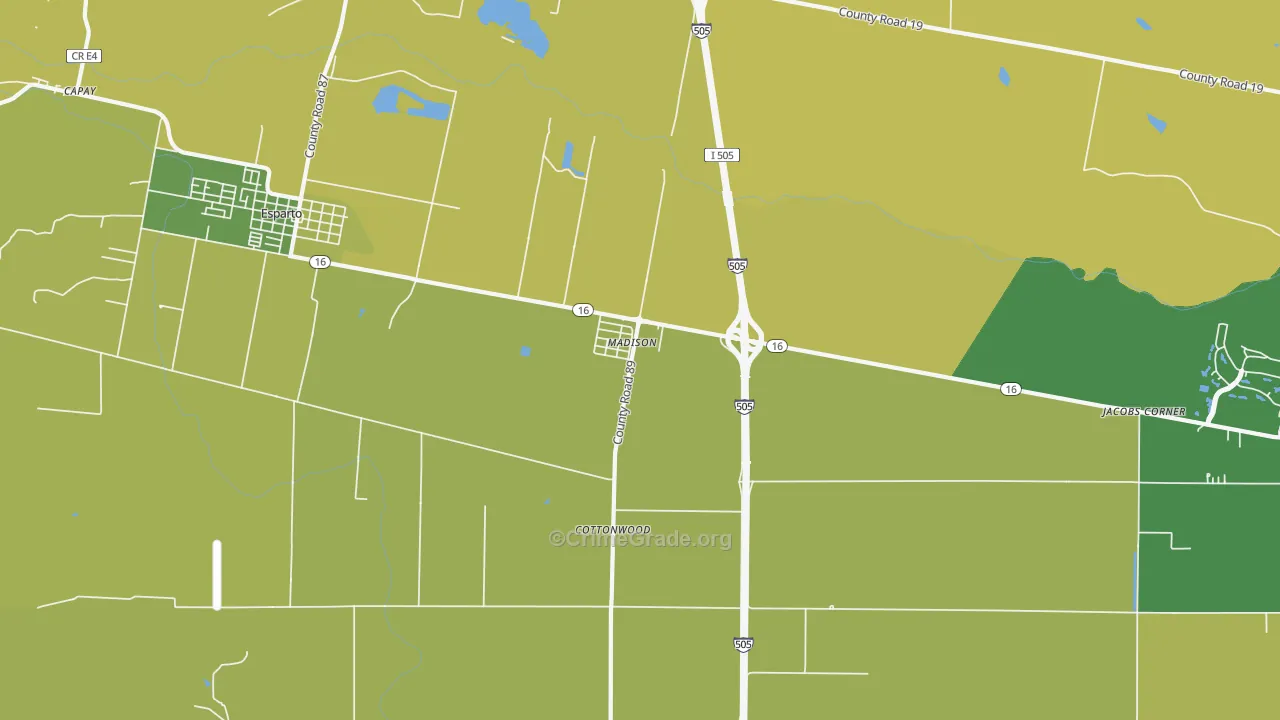 Madison, CA Map of Vehicle Theft Rates