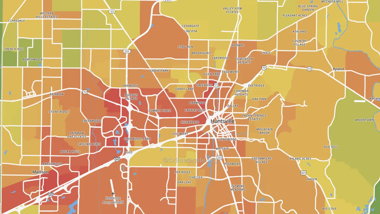 Madison County, AL Map of Vehicle Theft Rates
