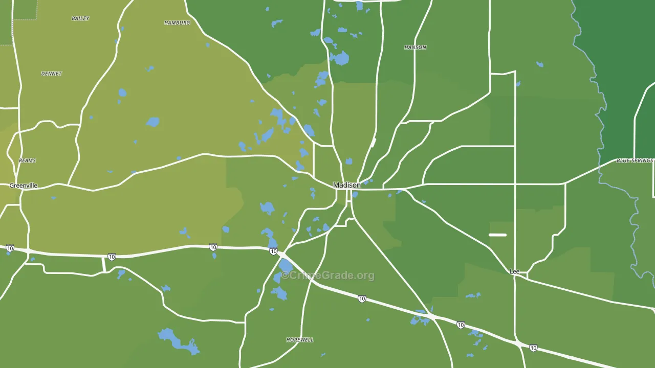 Madison County, FL Map of Vehicle Theft Rates