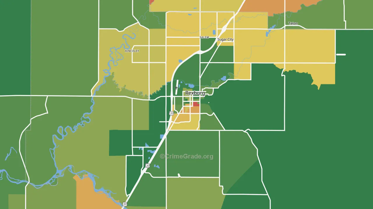 Madison County, ID Map of Vehicle Theft Rates