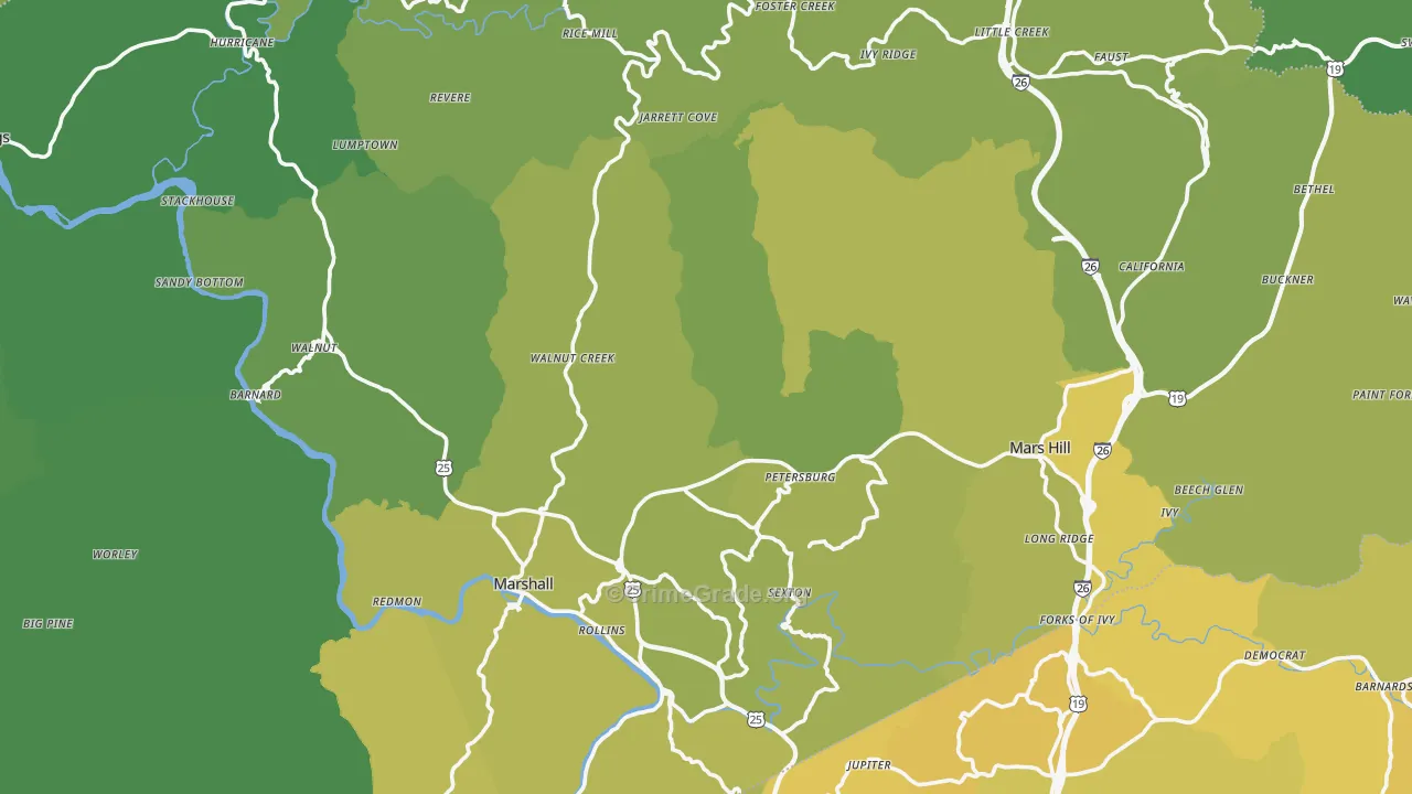 Madison County, NC Map of Vehicle Theft Rates