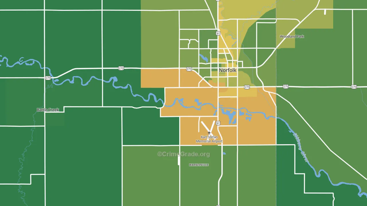 Madison County, NE Map of Vehicle Theft Rates
