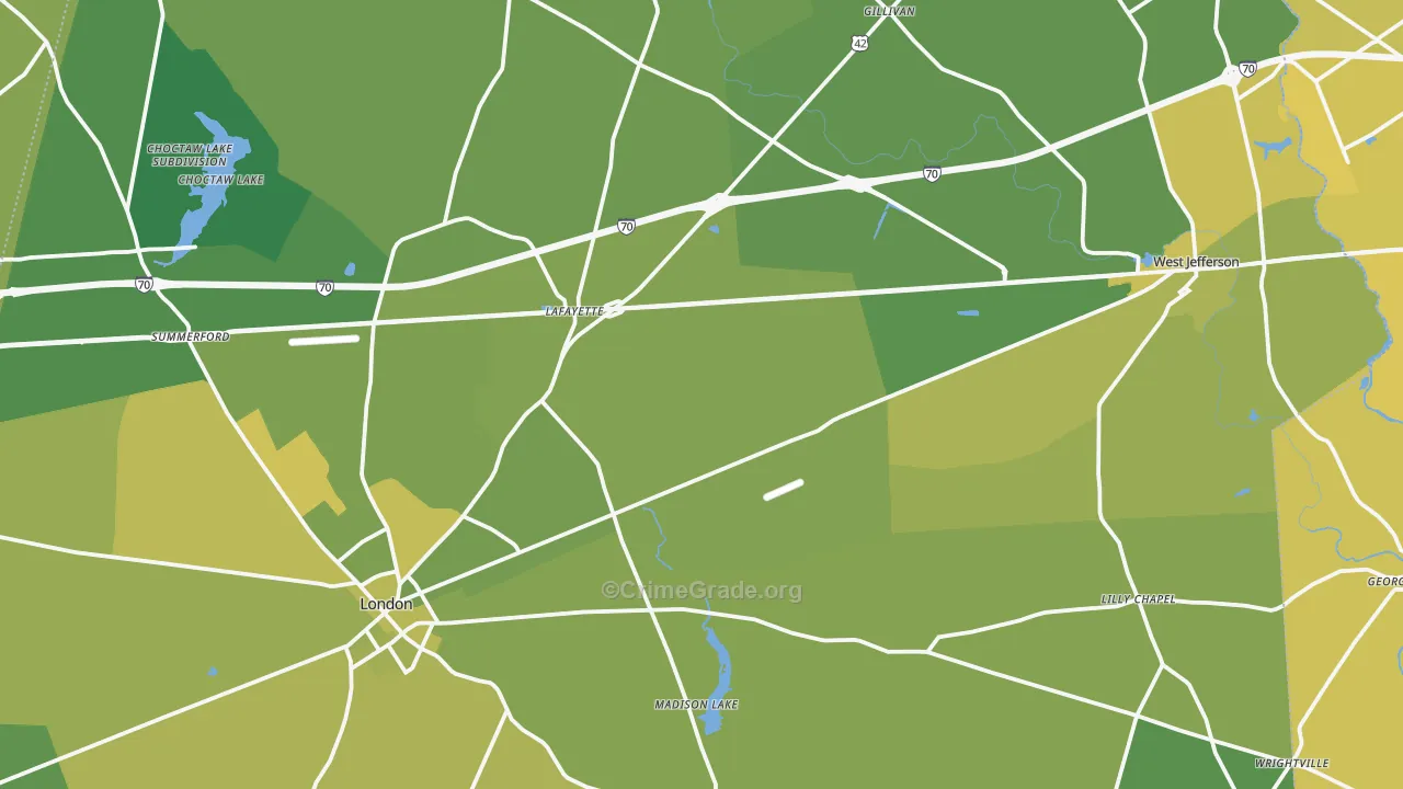 Madison County, OH Map of Vehicle Theft Rates