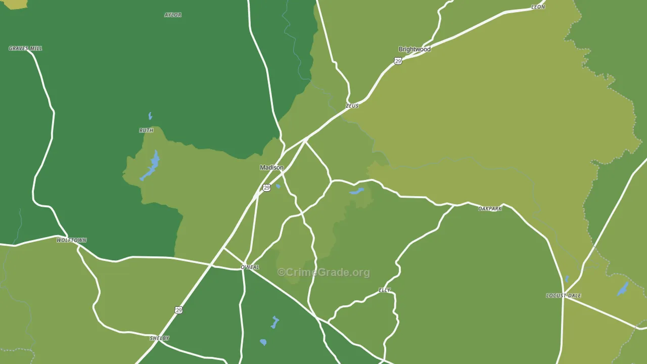 Madison County, VA Map of Vehicle Theft Rates
