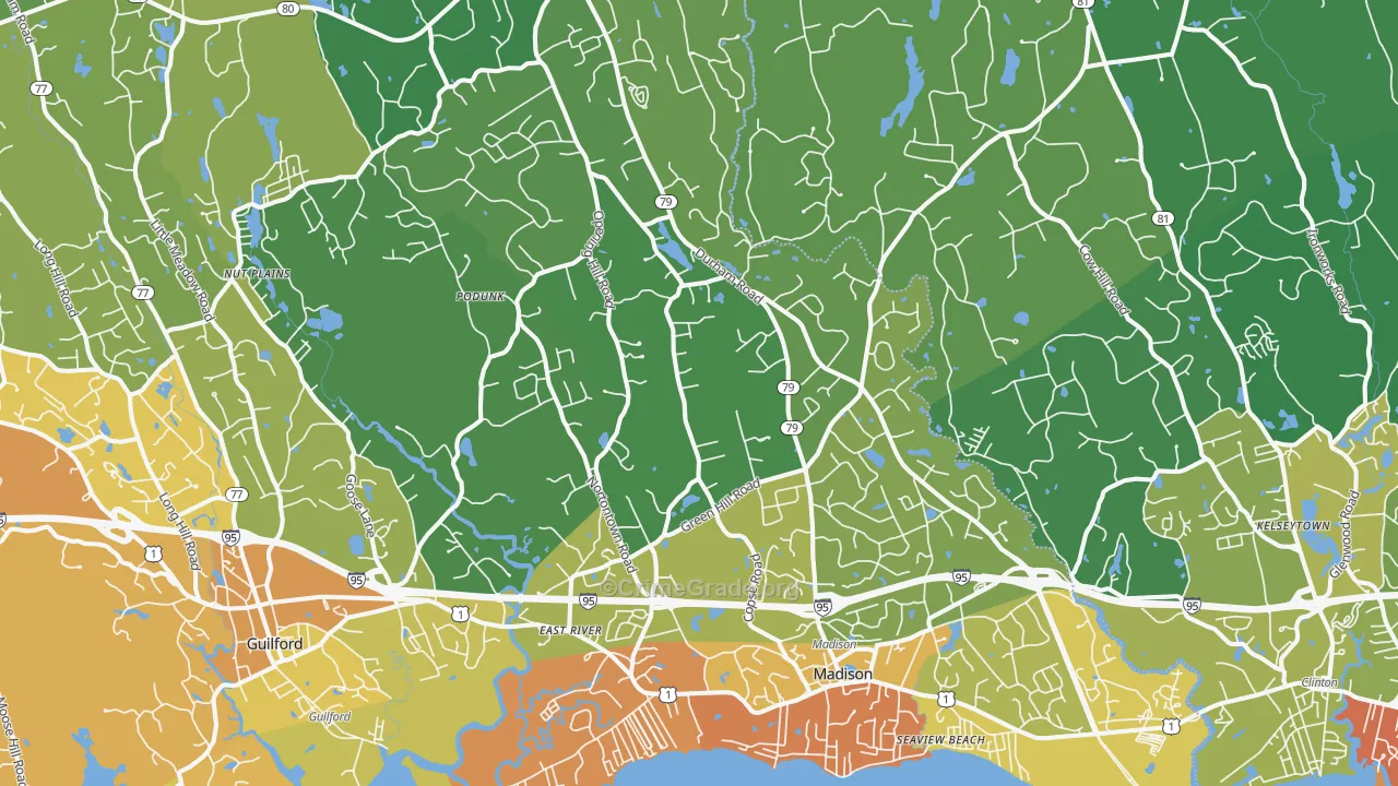 Madison, CT Map of Vehicle Theft Rates