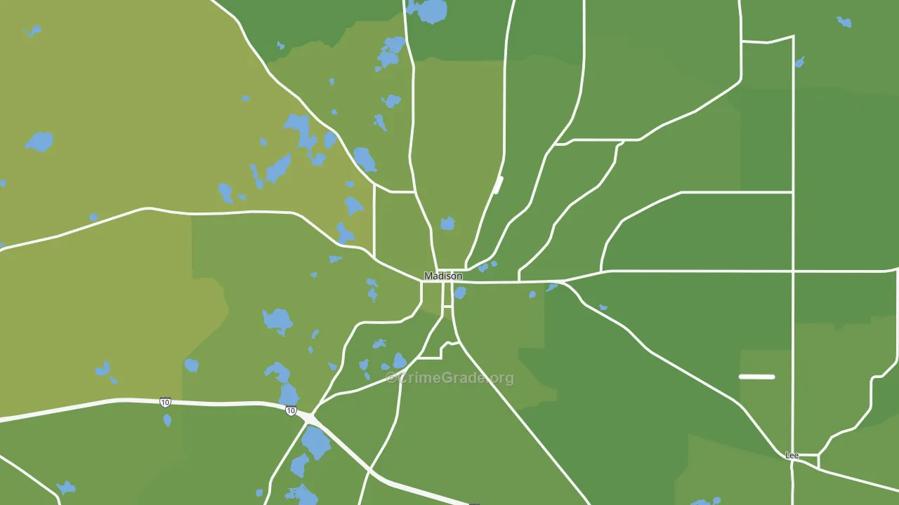 Madison, FL Map of Vehicle Theft Rates