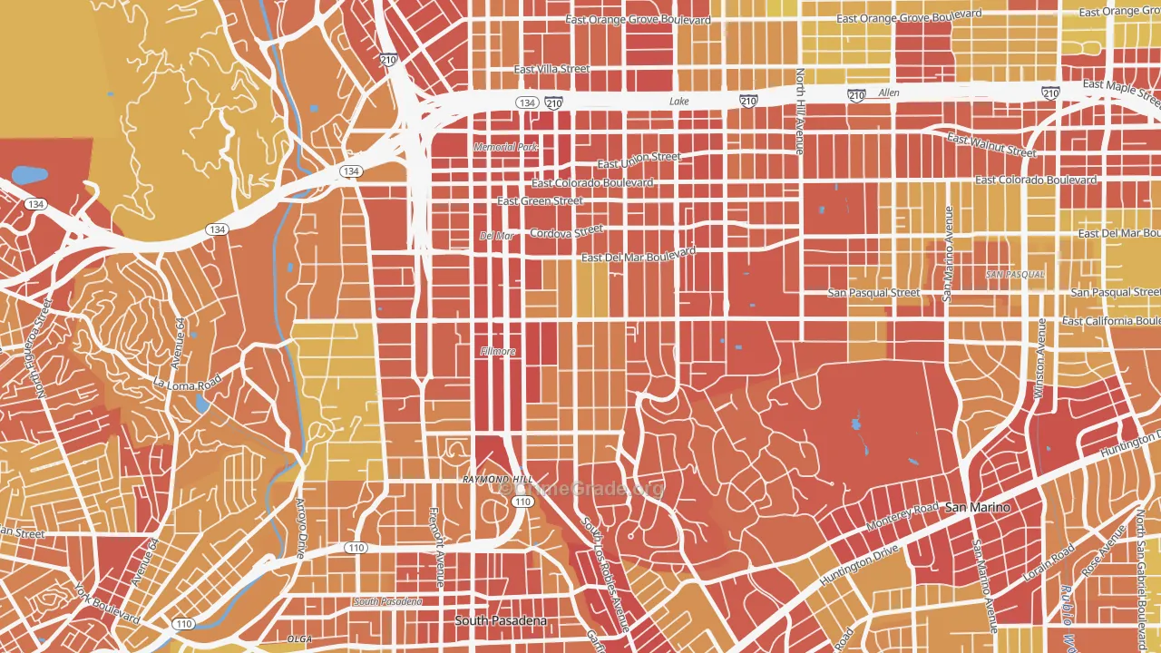 Madison Heights, Pasadena, CA Map of Vehicle Theft Rates
