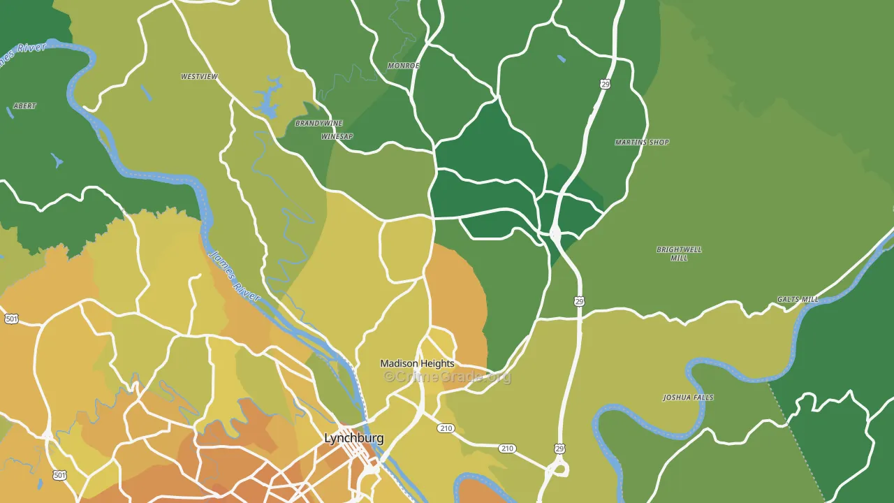 Madison Heights, VA Map of Vehicle Theft Rates
