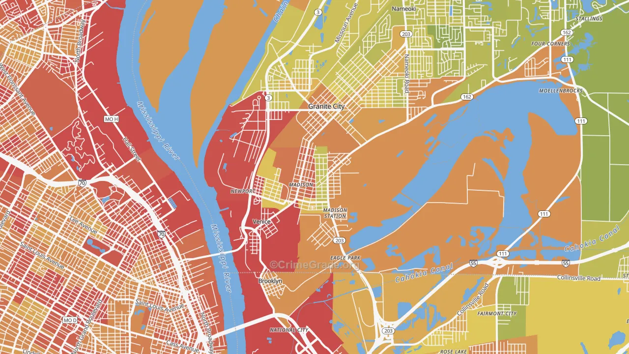 Madison, IL Map of Vehicle Theft Rates