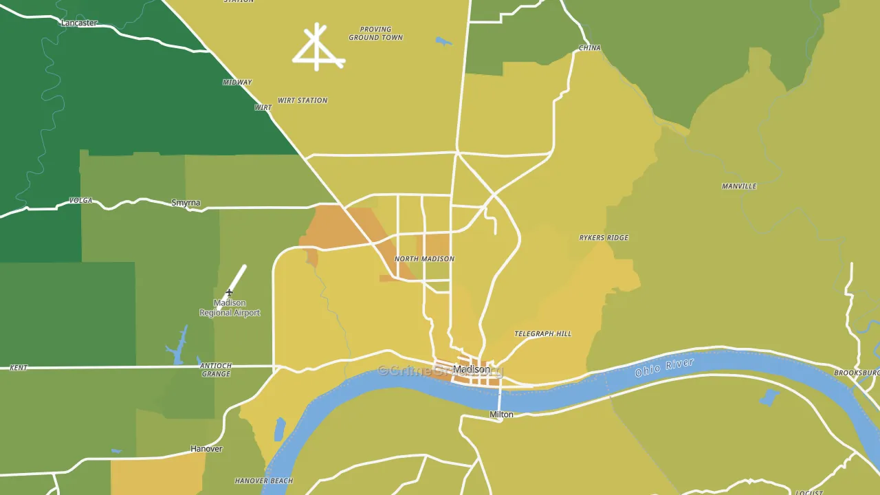 Madison, IN Map of Vehicle Theft Rates