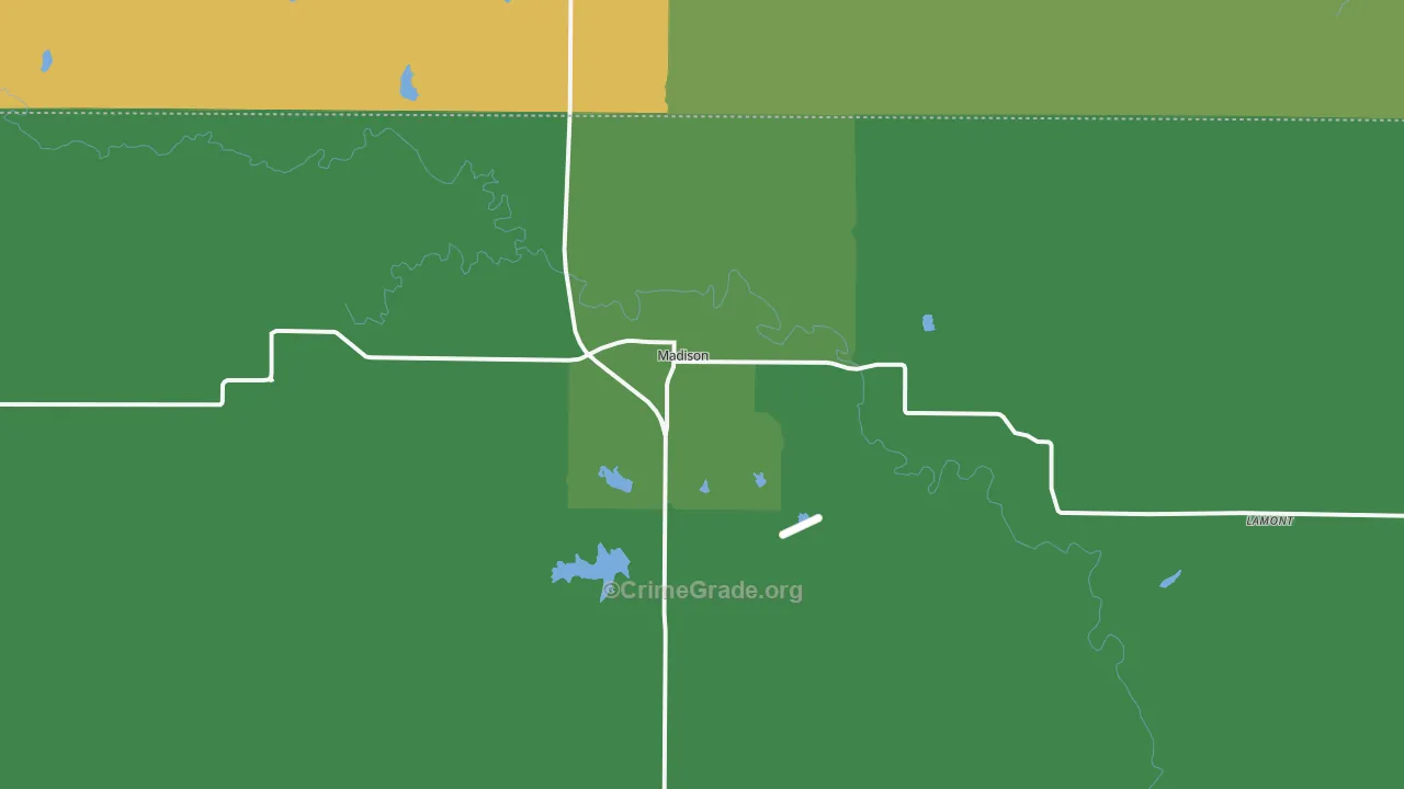 Madison, KS Map of Vehicle Theft Rates