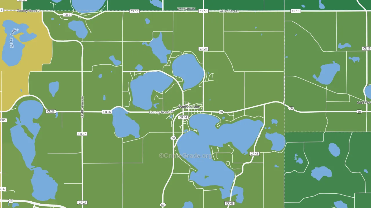 Madison Lake, MN Map of Vehicle Theft Rates