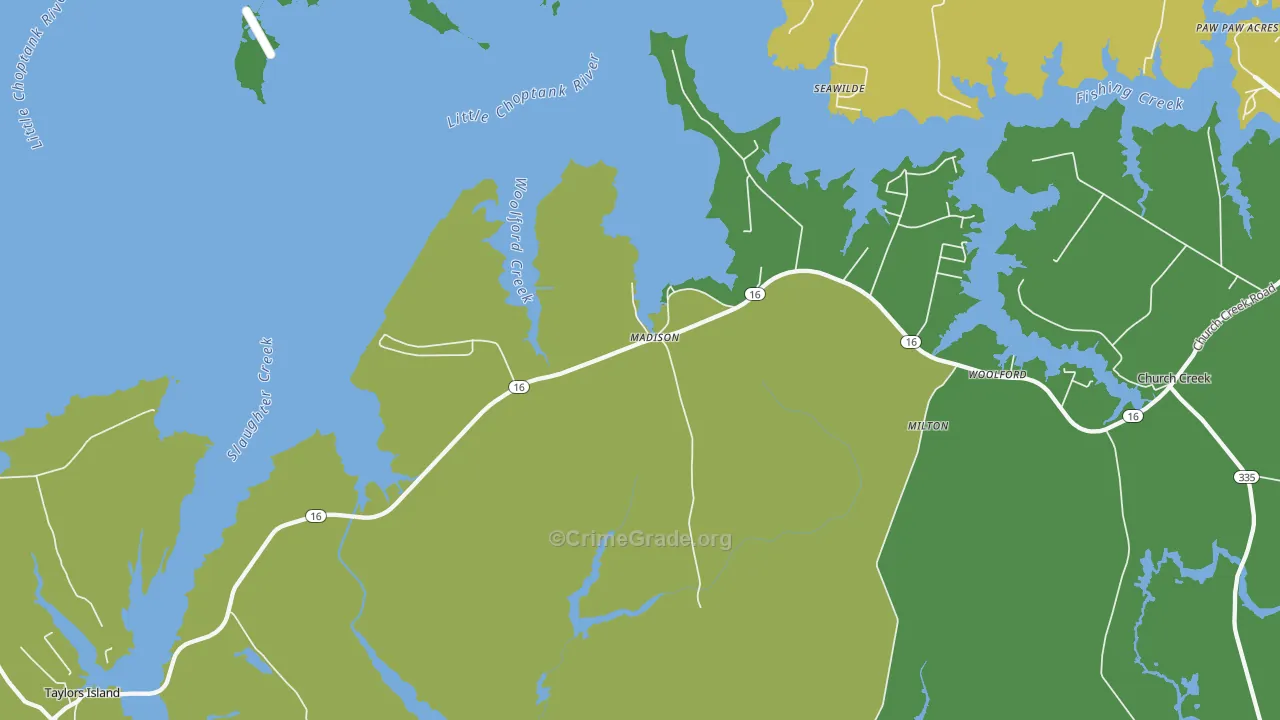 Madison, MD Map of Vehicle Theft Rates