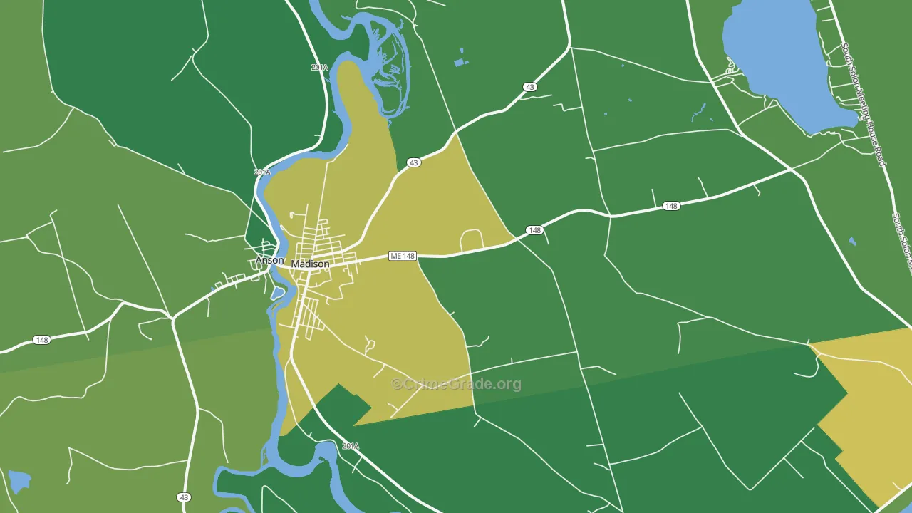 Madison, ME Map of Vehicle Theft Rates
