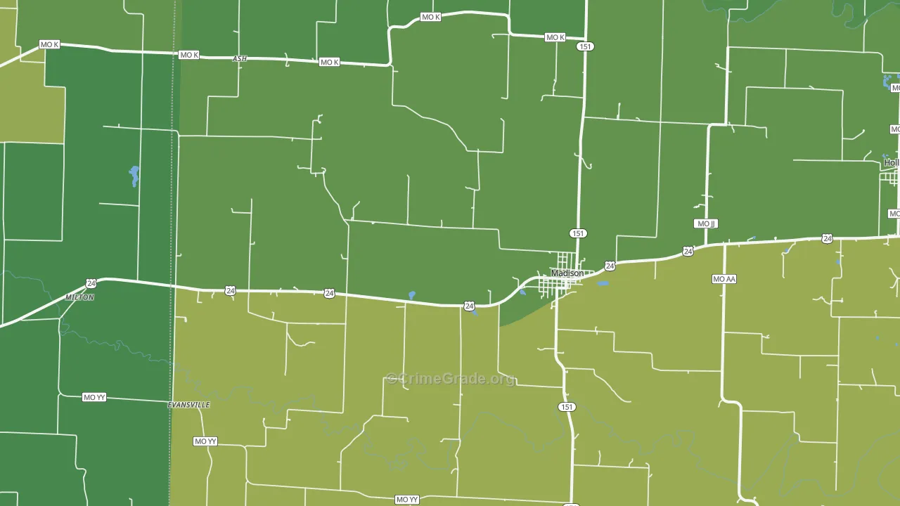 Madison, MO Map of Vehicle Theft Rates