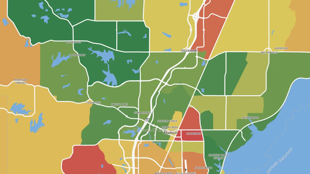 Madison, MS Map of Vehicle Theft Rates