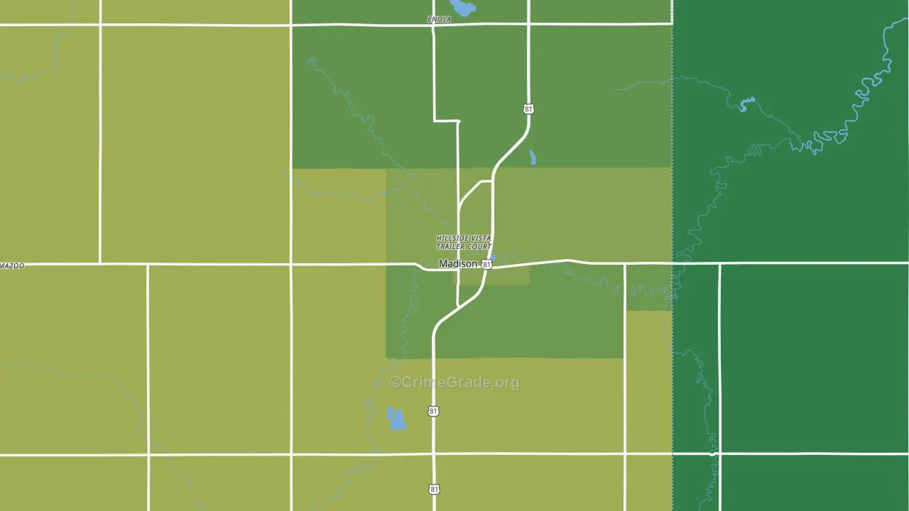 Madison, NE Map of Vehicle Theft Rates