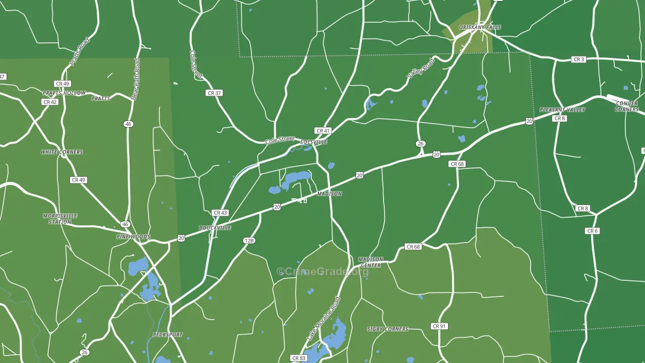 Madison, NY Map of Vehicle Theft Rates