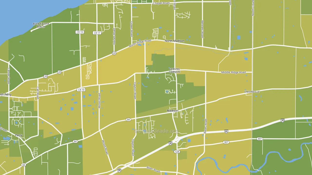 Madison, OH Map of Vehicle Theft Rates
