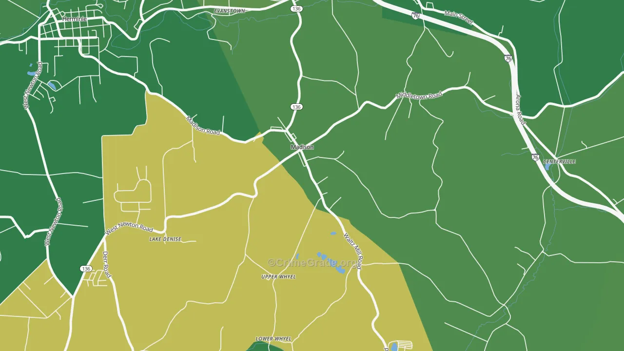 Madison, PA Map of Vehicle Theft Rates
