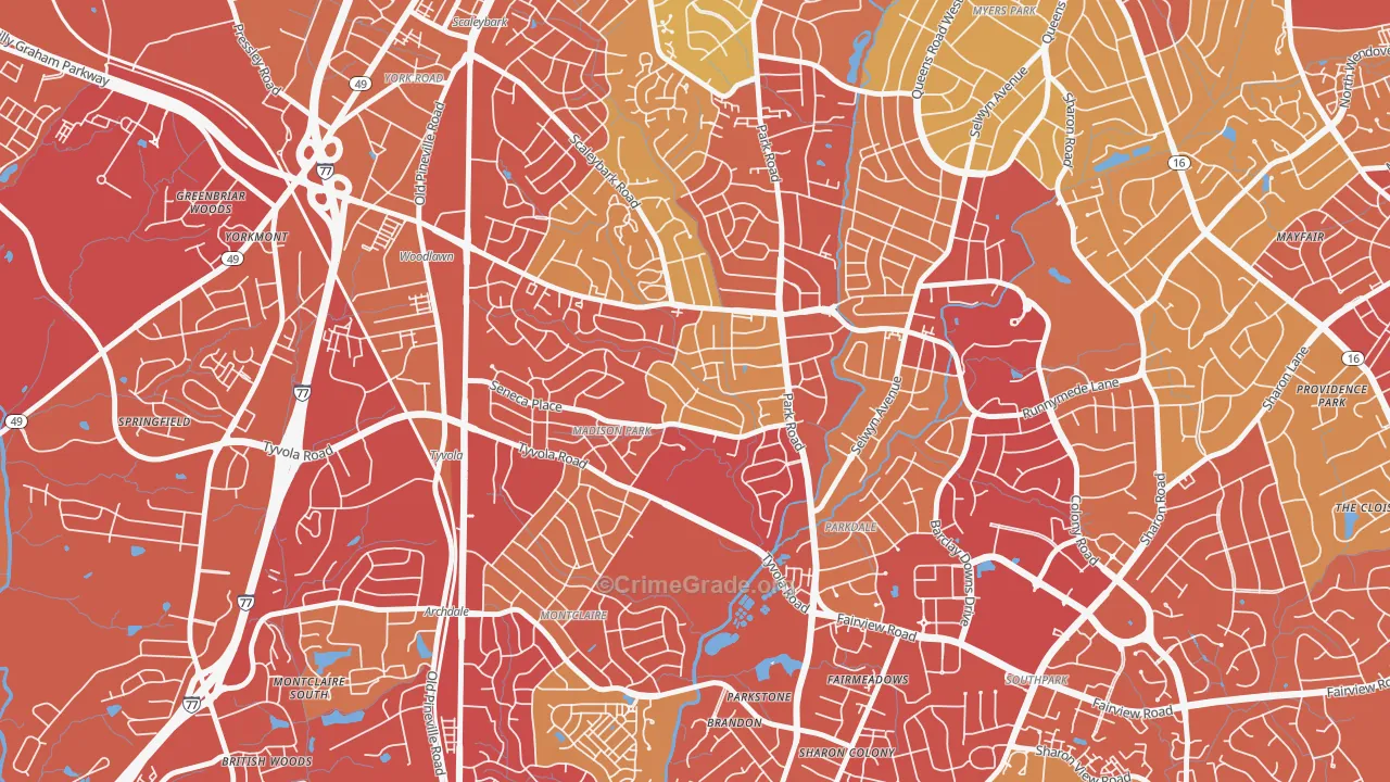 Madison Park, Charlotte, NC Map of Vehicle Theft Rates