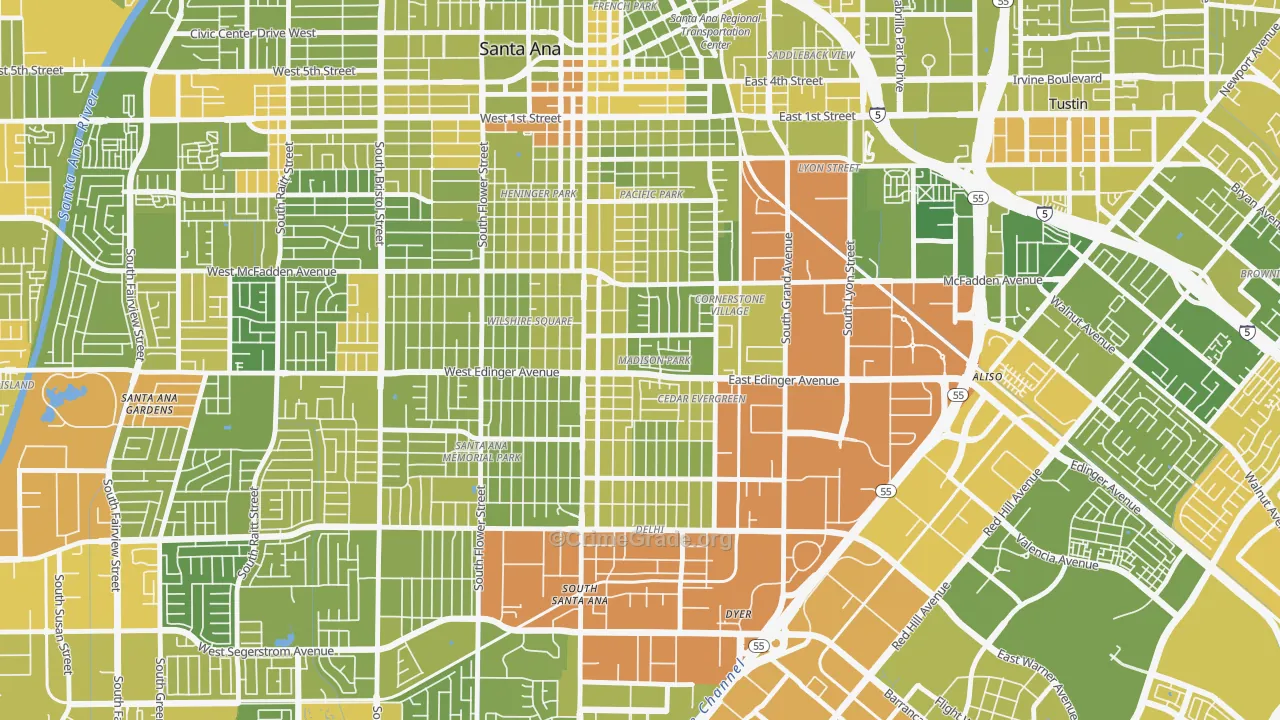 Madison Park, Santa Ana, CA Map of Vehicle Theft Rates