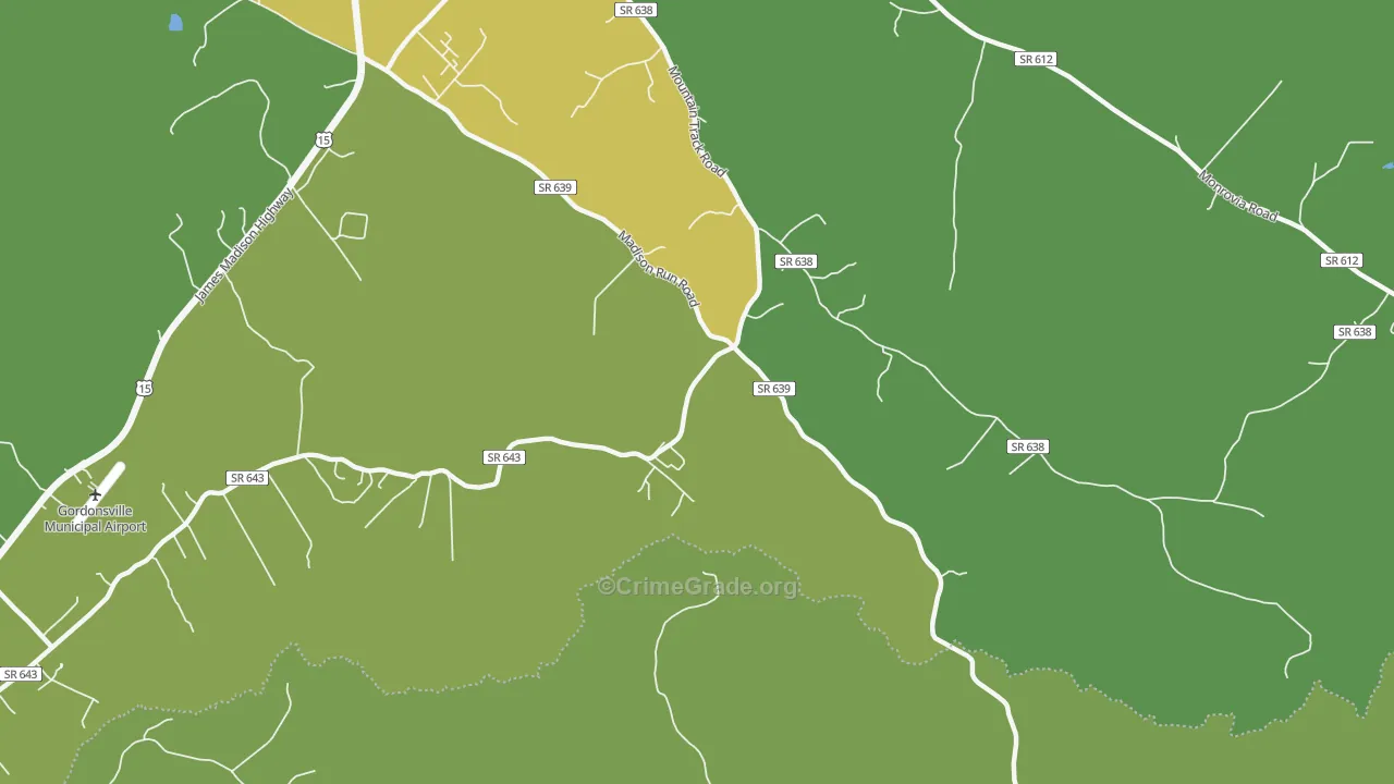 Madison Run, VA Map of Vehicle Theft Rates