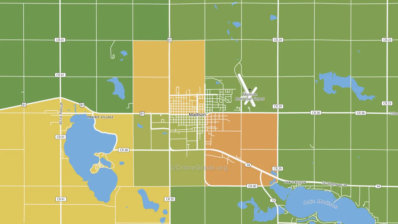 Madison, SD Map of Vehicle Theft Rates