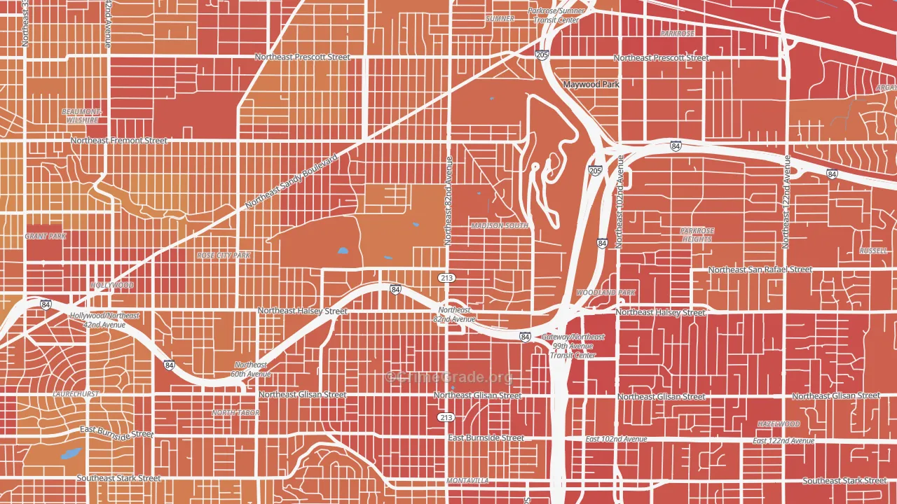 Madison South, Portland, OR Map of Vehicle Theft Rates