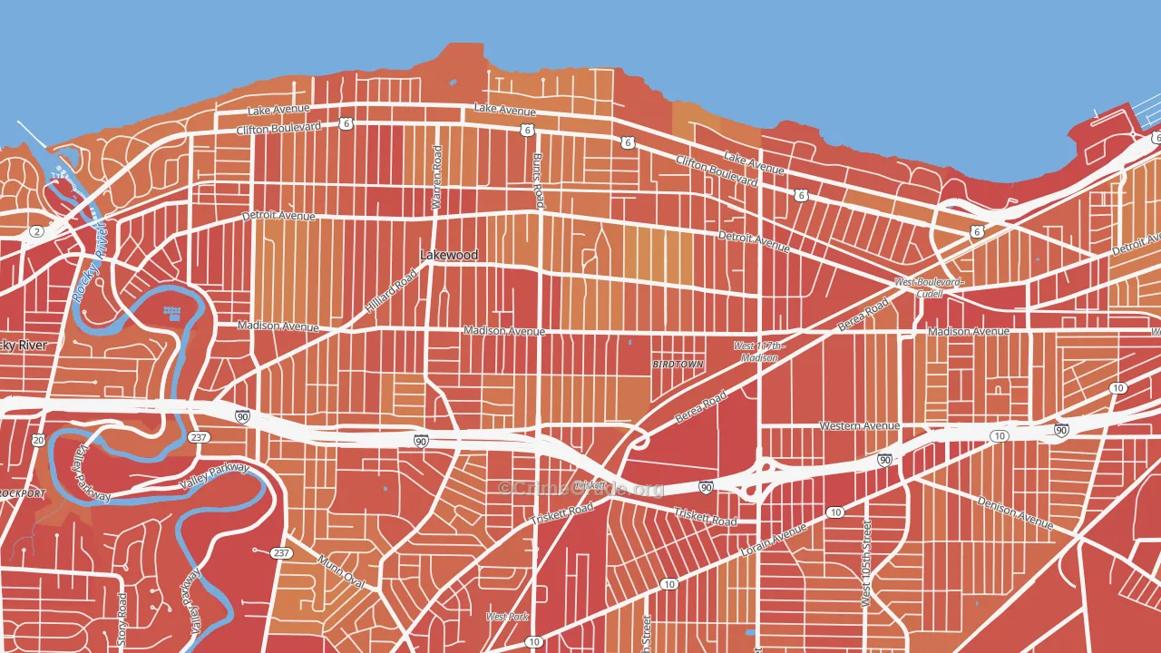 Madison Village, Lakewood, OH Map of Vehicle Theft Rates
