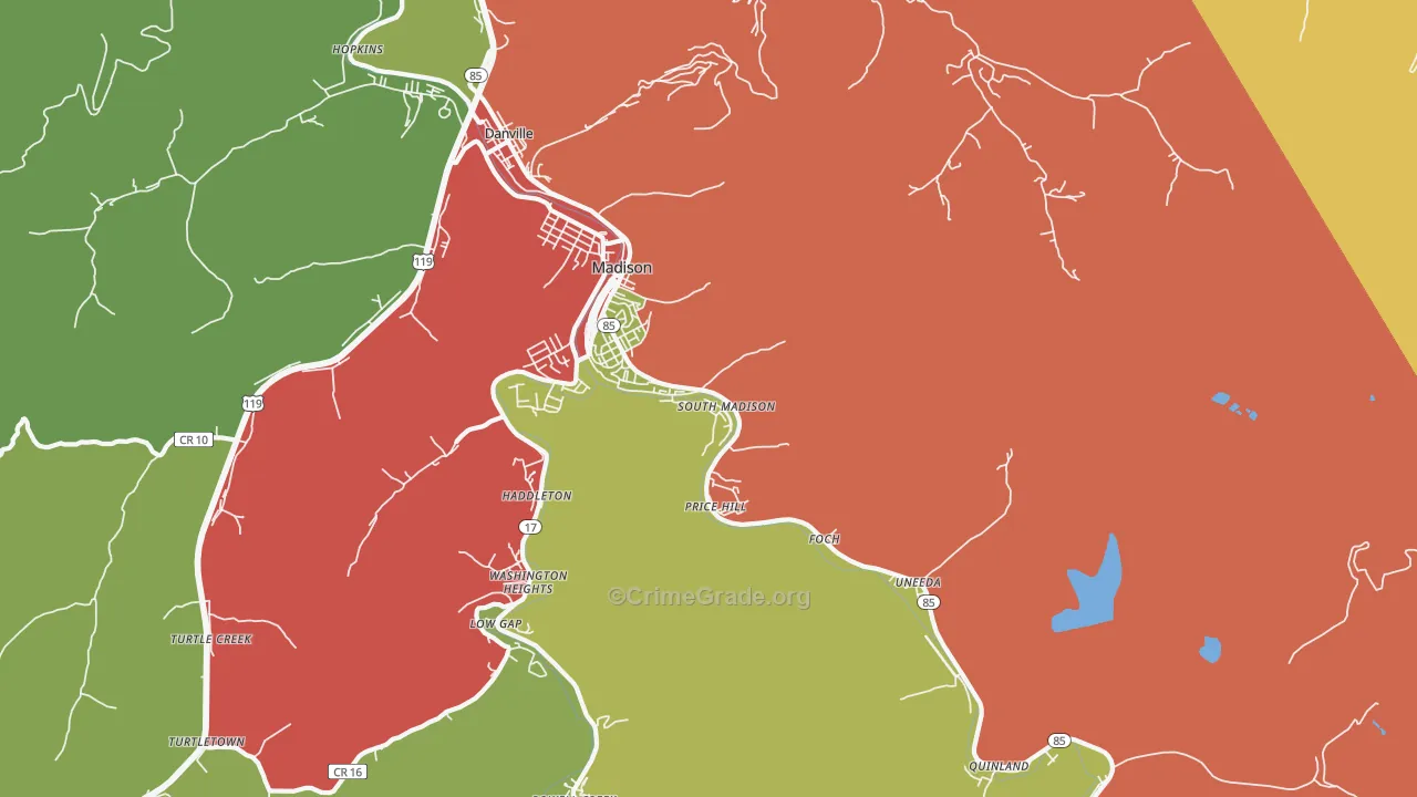 Madison, WV Map of Vehicle Theft Rates