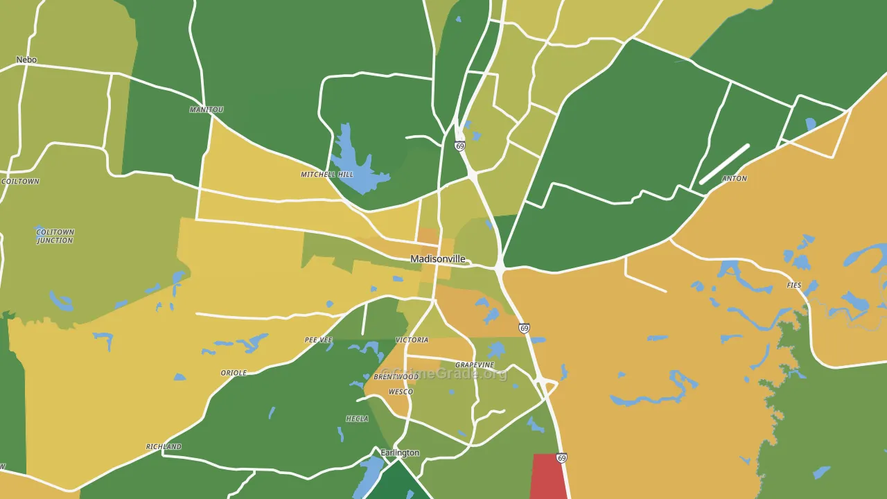 Madisonville, KY Map of Vehicle Theft Rates