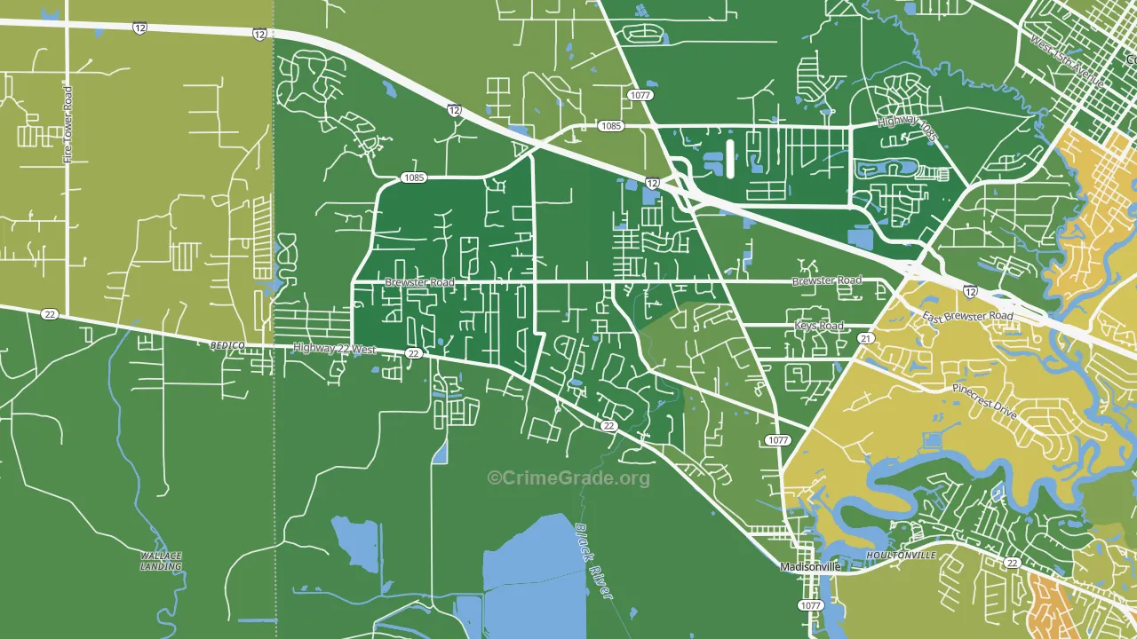 Madisonville, LA Map of Vehicle Theft Rates