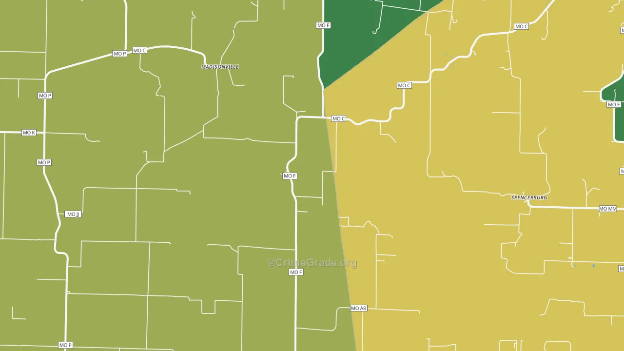 Madisonville, MO Map of Vehicle Theft Rates