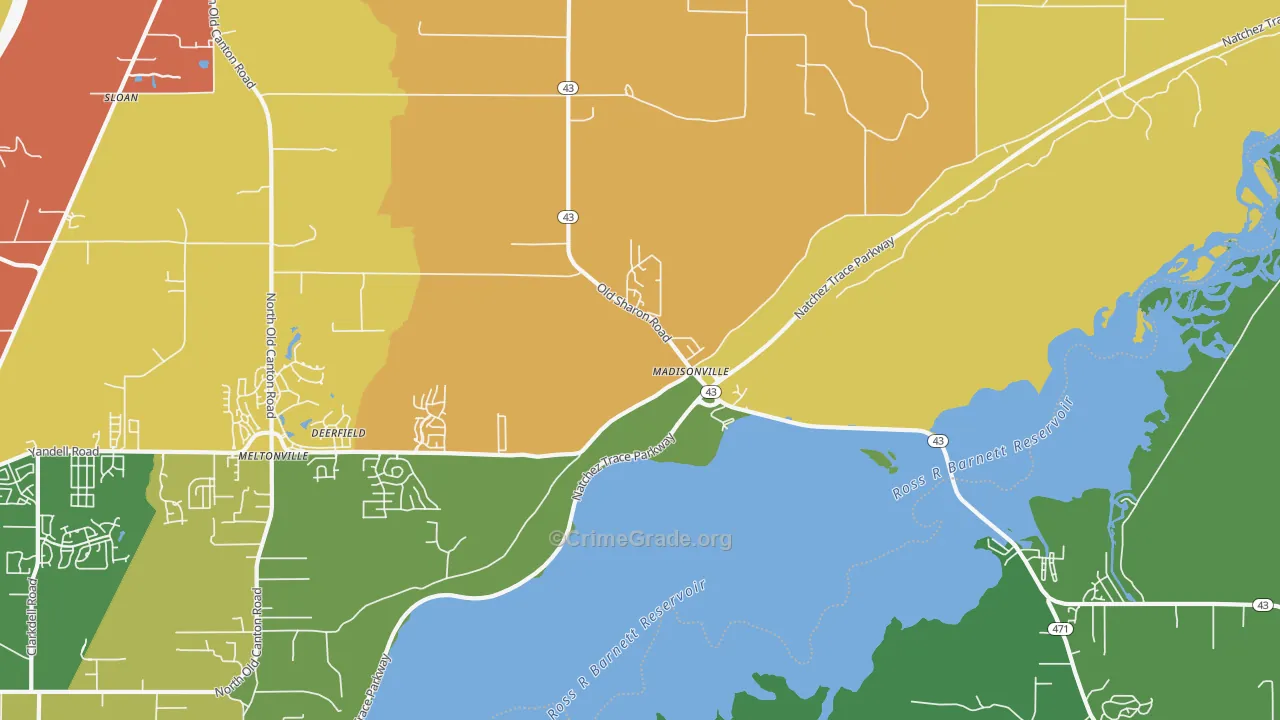 Madisonville, MS Map of Vehicle Theft Rates