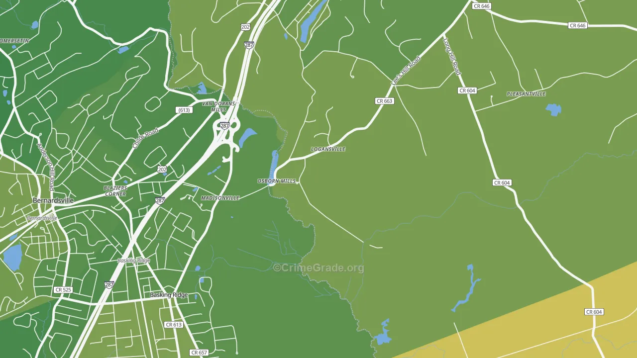 Madisonville, NJ Map of Vehicle Theft Rates
