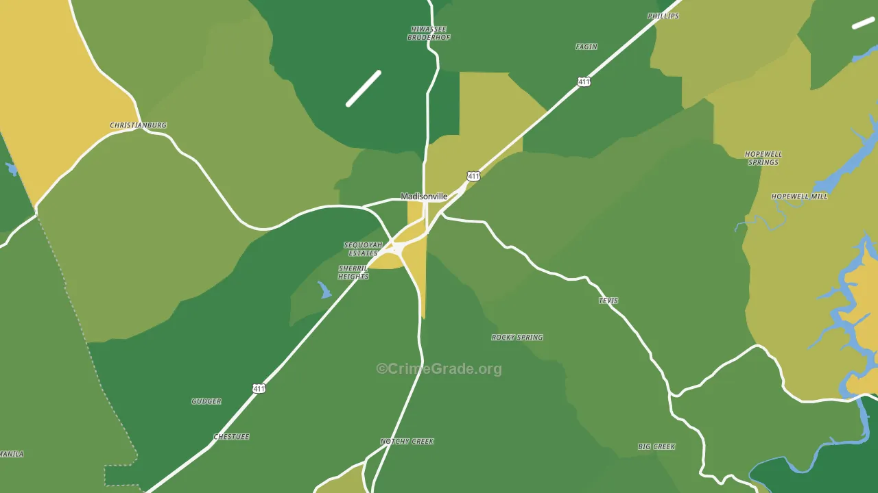 Madisonville, TN Map of Vehicle Theft Rates